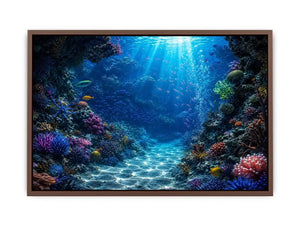 Colorful coral reef wall art for coastal bedroom and beach house decor.