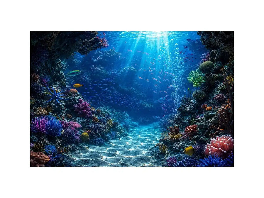 Colorful coral reef wall art for coastal bedroom and beach house decor.