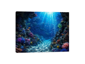 Colorful coral reef wall art for coastal bedroom and beach house decor.