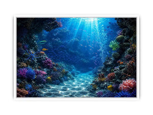 Colorful coral reef wall art for coastal bedroom and beach house decor.