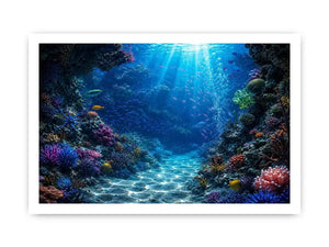 Colorful coral reef wall art for coastal bedroom and beach house decor.