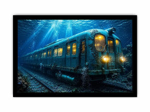Underwater train canvas print for industrial loft and modern office decor.