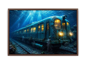 Underwater train canvas print for industrial loft and modern office decor.