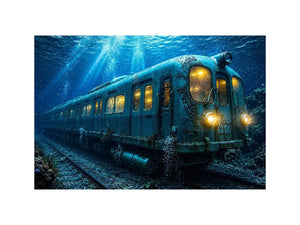 Underwater train canvas print for industrial loft and modern office decor.