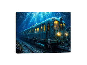 Underwater train canvas print for industrial loft and modern office decor.