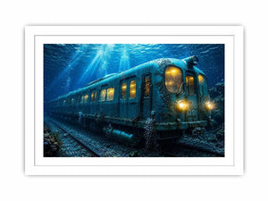 Underwater train canvas print for industrial loft and modern office decor.