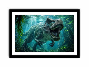 Underwater dinosaur wall art for bold kids room and gaming decor.