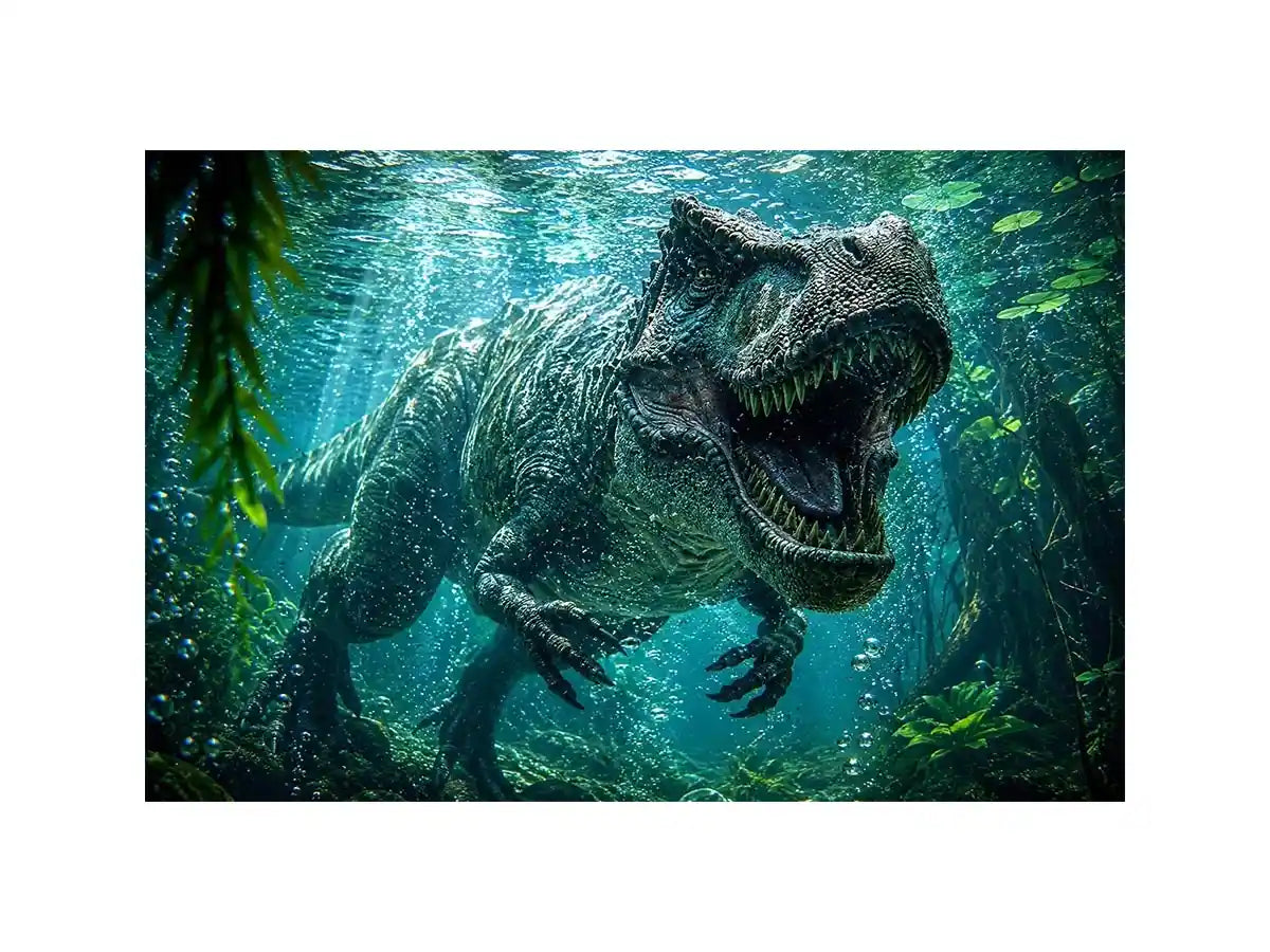 Underwater dinosaur wall art for bold kids room and gaming decor.