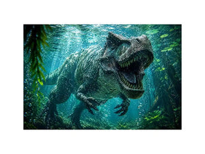 Underwater dinosaur wall art for bold kids room and gaming decor.