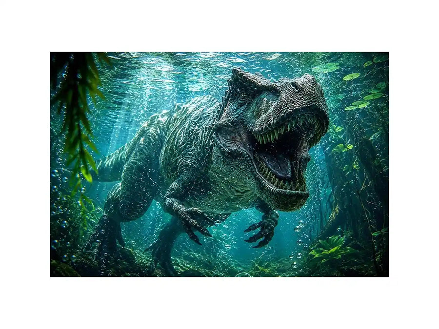 Underwater dinosaur wall art for bold kids room and gaming decor.