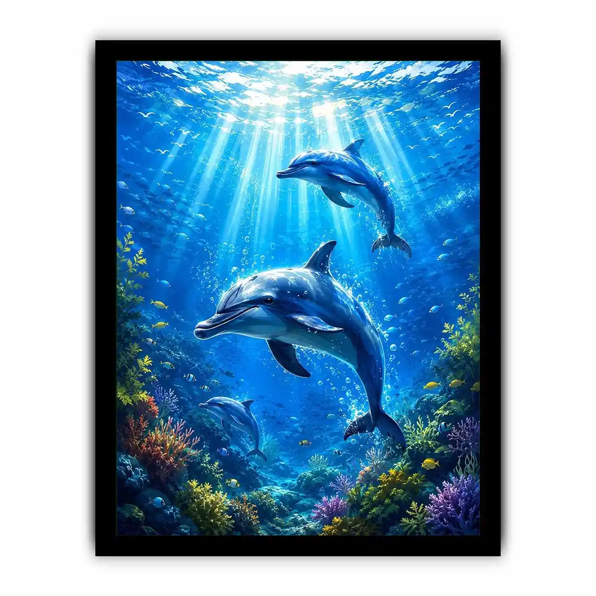 Dolphin canvas print for coastal living room and beach-inspired decor.