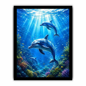 Dolphin canvas print for coastal living room and beach-inspired decor.