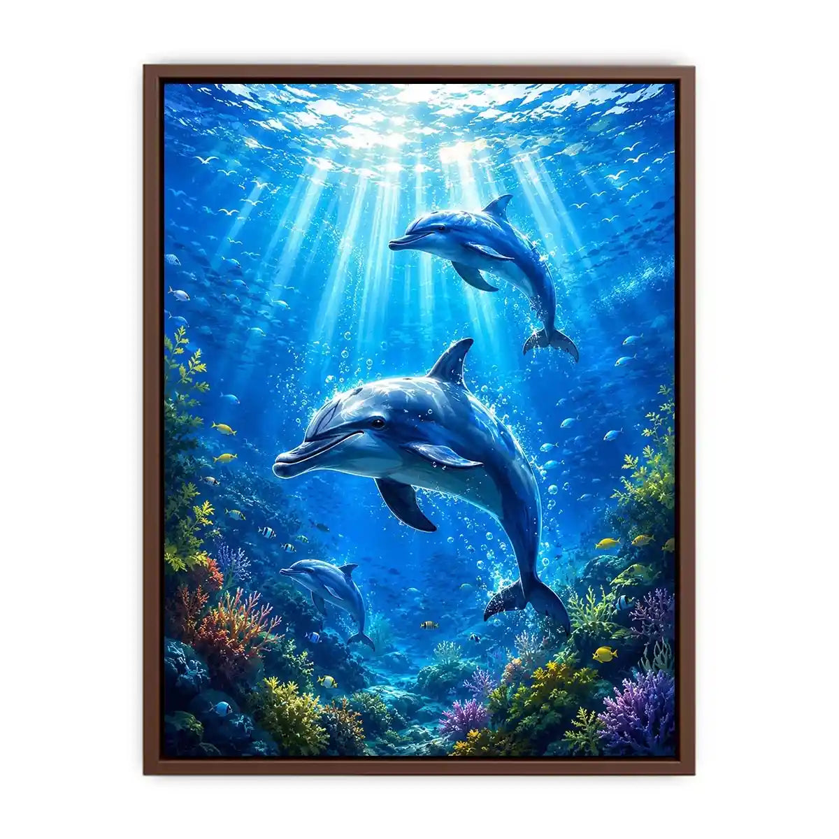 Dolphin canvas print for coastal living room and beach-inspired decor.
