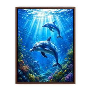 Dolphin canvas print for coastal living room and beach-inspired decor.