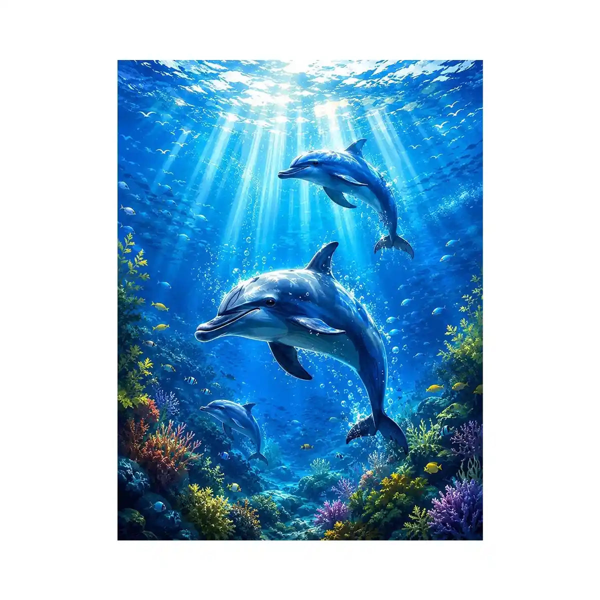 Dolphin canvas print for coastal living room and beach-inspired decor.
