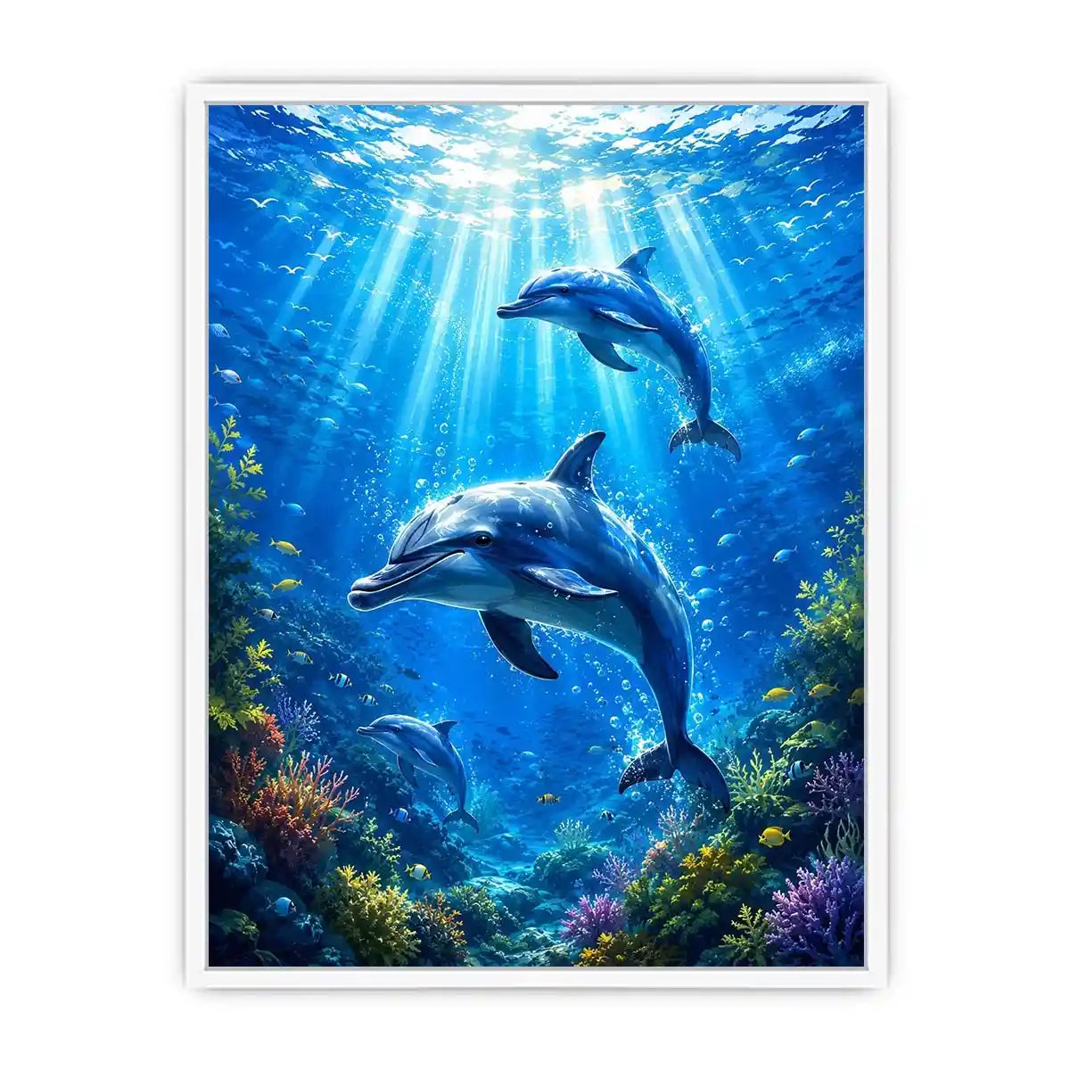 Dolphin canvas print for coastal living room and beach-inspired decor.