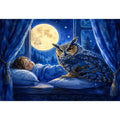 Watercolor owl beside sleeping child under moonlight canvas art for elegant modern interior decor