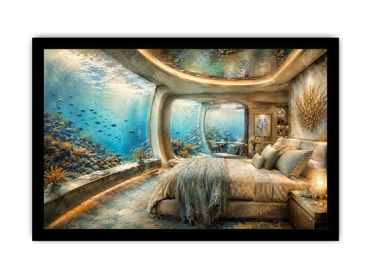 Luxury underwater bedroom ocean photography canvas art for elegant modern interior decor