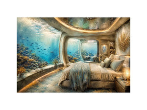 Luxury underwater bedroom ocean photography canvas art for elegant modern interior decor