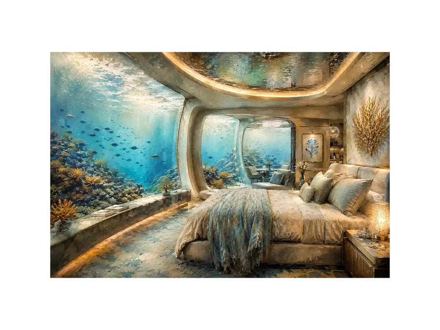 Luxury underwater bedroom ocean photography canvas art for elegant modern interior decor