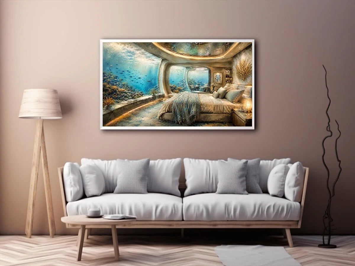 Luxury underwater bedroom ocean photography canvas art for elegant modern interior decor