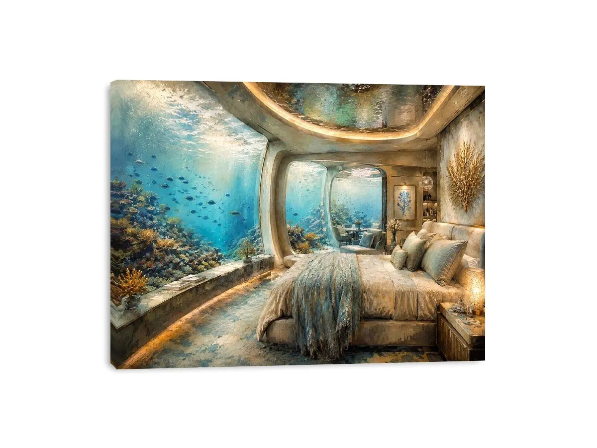 Luxury underwater bedroom ocean photography canvas art for elegant modern interior decor