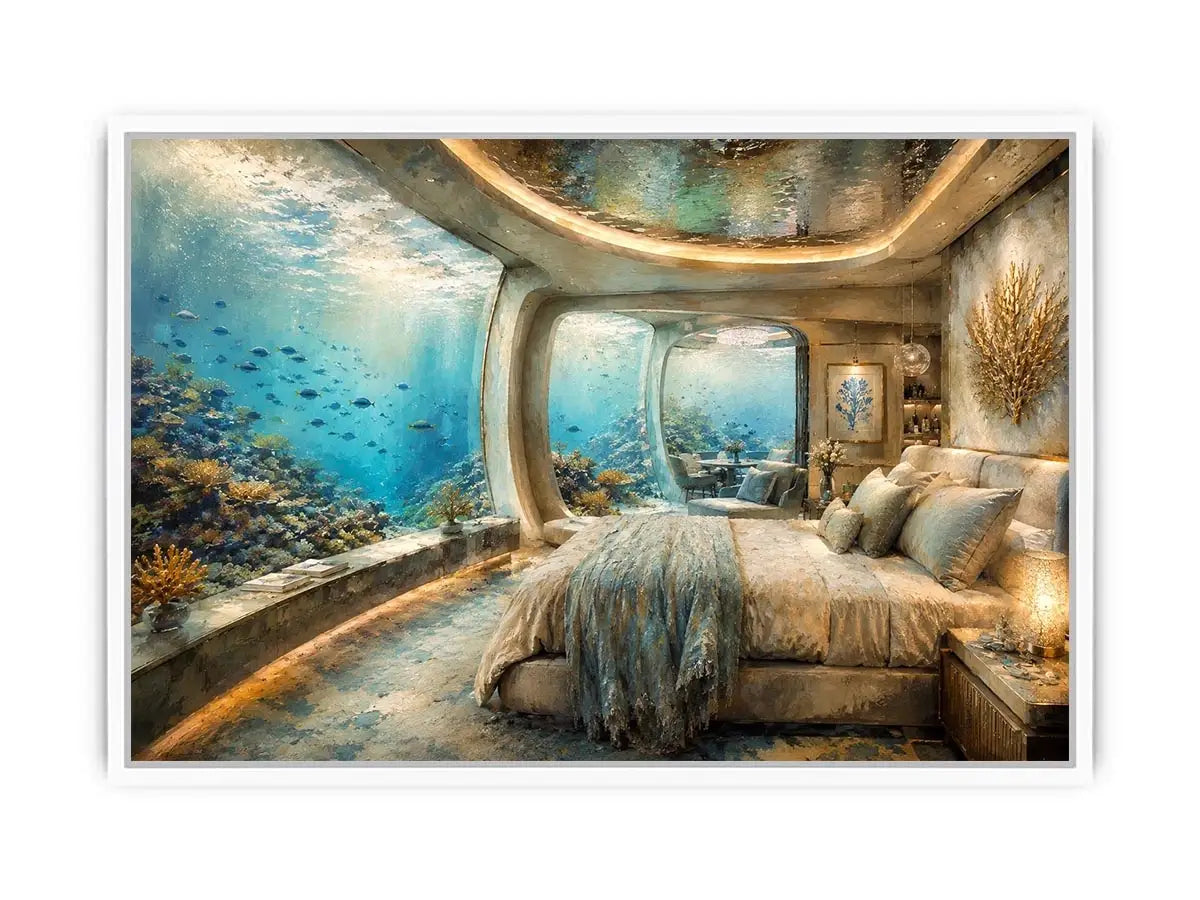 Luxury underwater bedroom ocean photography canvas art for elegant modern interior decor