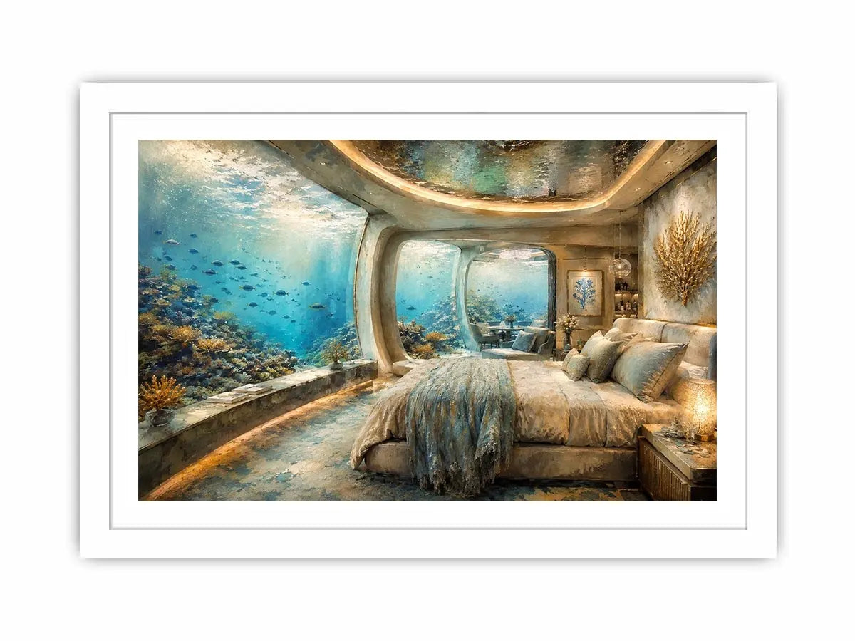 Luxury underwater bedroom ocean photography canvas art for elegant modern interior decor