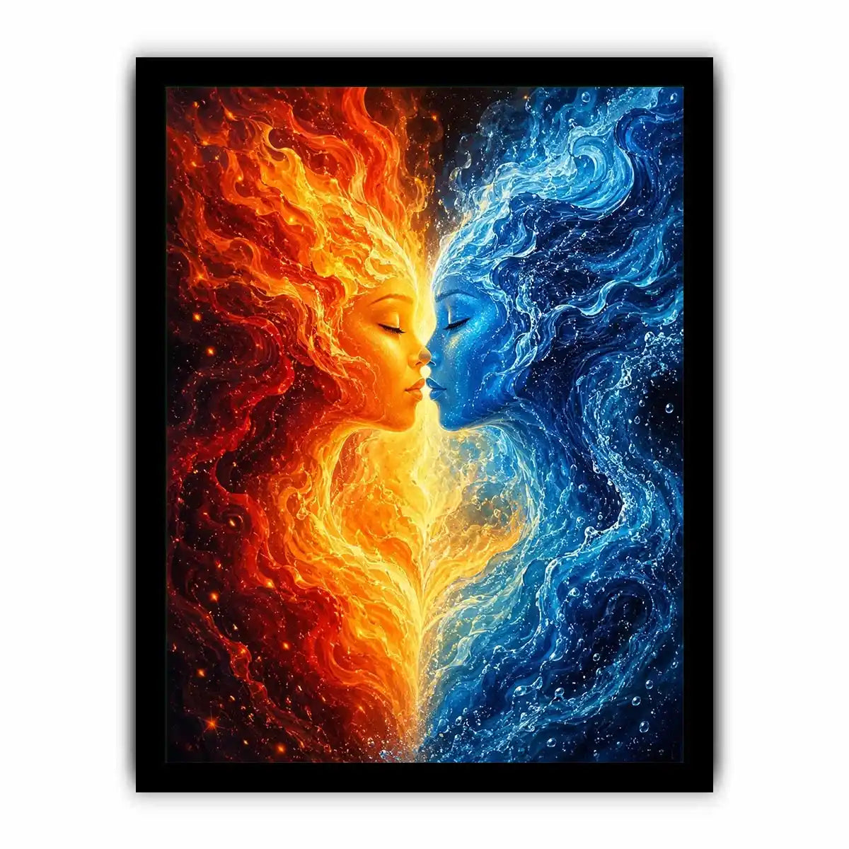 Abstract fire and water duality portrait canvas art for elegant modern interior decor