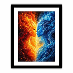 Abstract fire and water duality portrait canvas art for elegant modern interior decor
