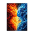 Abstract fire and water duality portrait canvas art for elegant modern interior decor