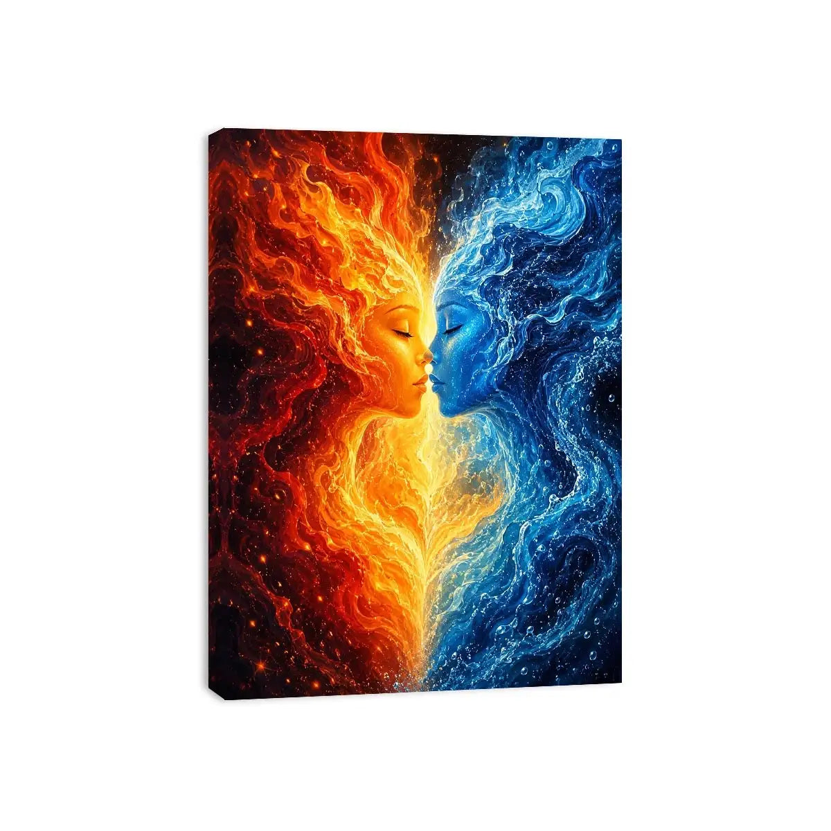 Abstract fire and water duality portrait canvas art for elegant modern interior decor
