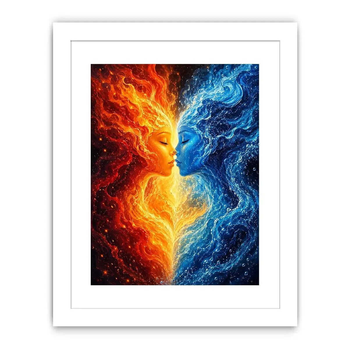 Abstract fire and water duality portrait canvas art for elegant modern interior decor