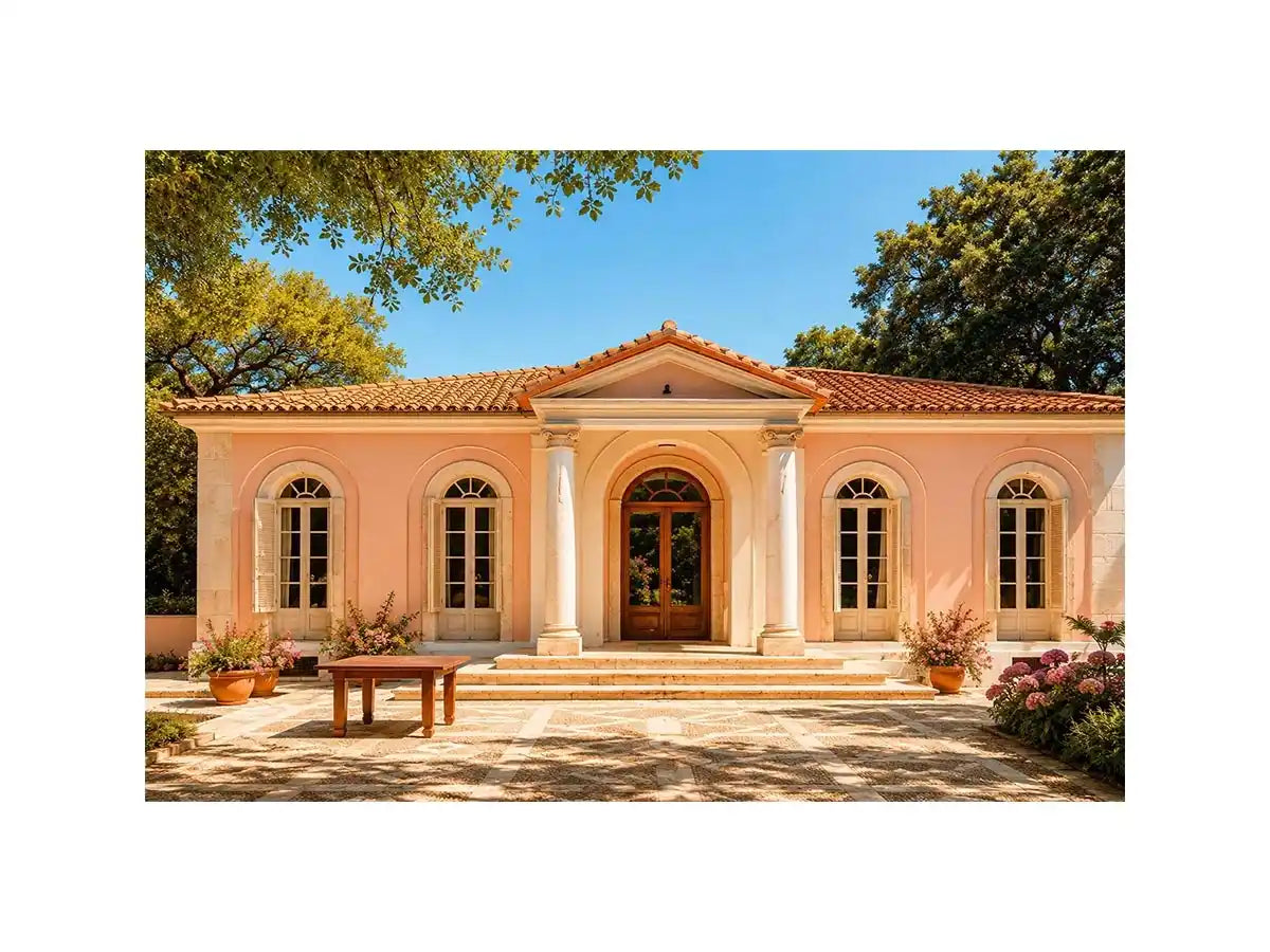 Elegant pastel villa architecture artwork canvas art for elegant modern interior decor