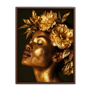 Golden floral portrait artwork canvas art for elegant modern interior decor