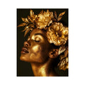 Golden floral portrait artwork canvas art for elegant modern interior decor