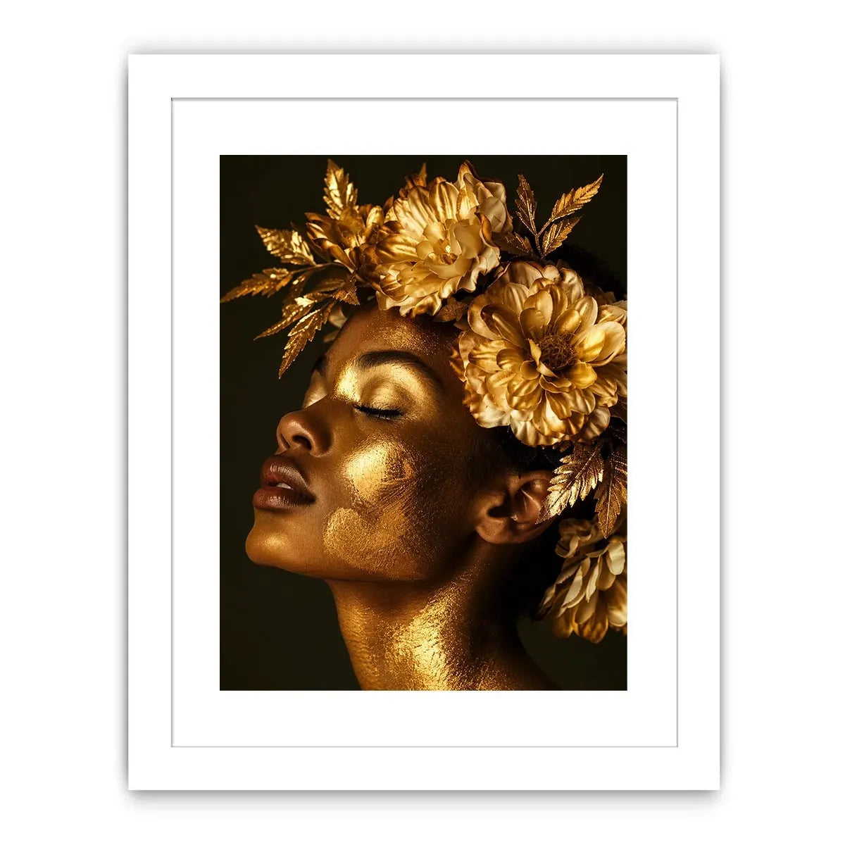 Golden floral portrait artwork canvas art for elegant modern interior decor