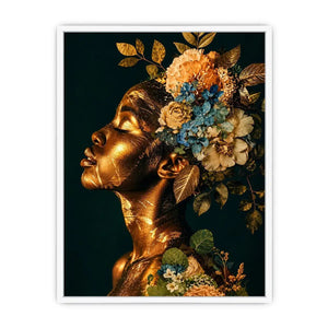 Golden botanical feminine portrait canvas art for elegant modern interior decor