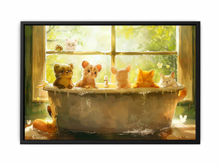 Animals In Bath Tub canvas Print