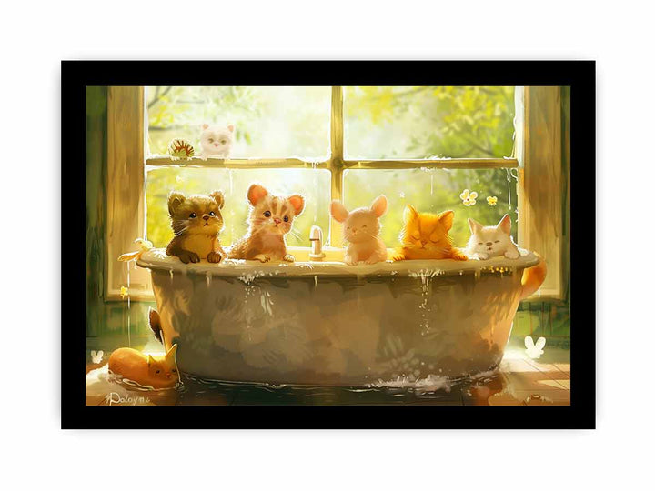 Animals In Bath Tub framed Print