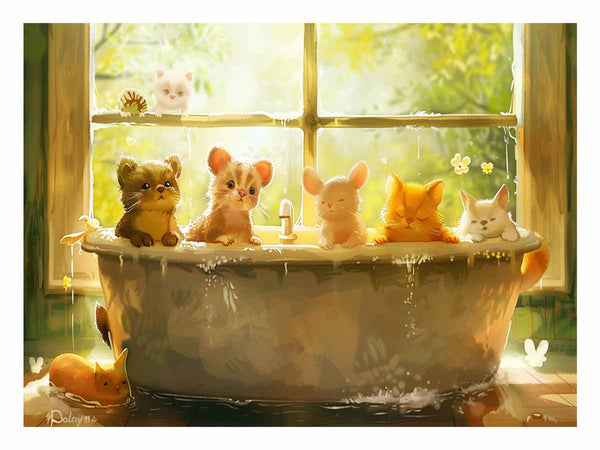Animals In Bath Tub Art Print