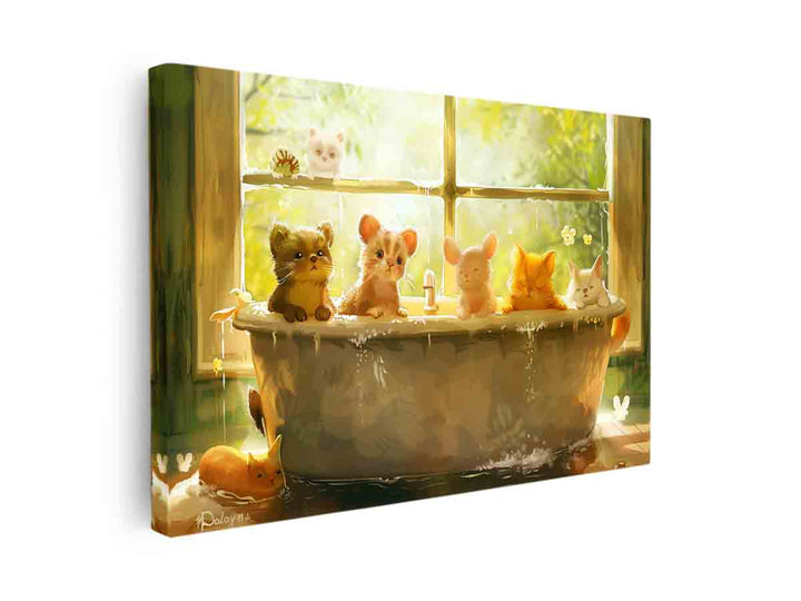 Animals In Bath Tub canvas Print