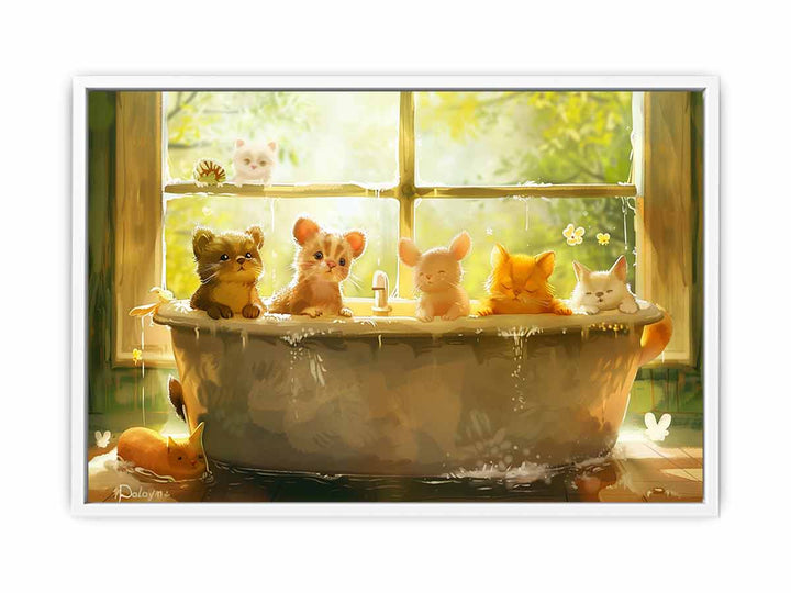 Animals In Bath Tub Painting