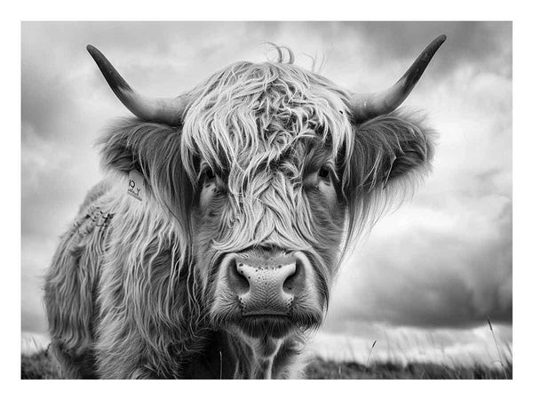 Highland Cow Black & white Art Print
