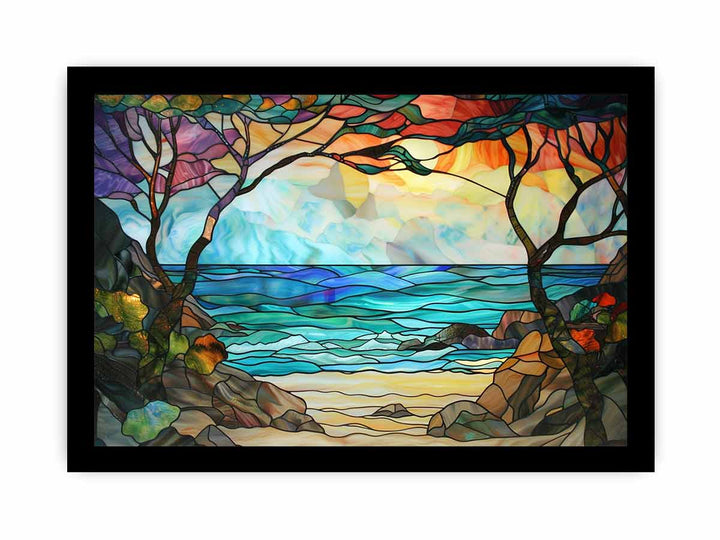 Beach Stained Glass framed Print
