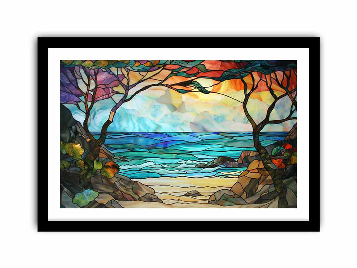 Beach Stained Glass framed Print