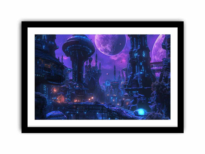 Alien Purple City framed Print