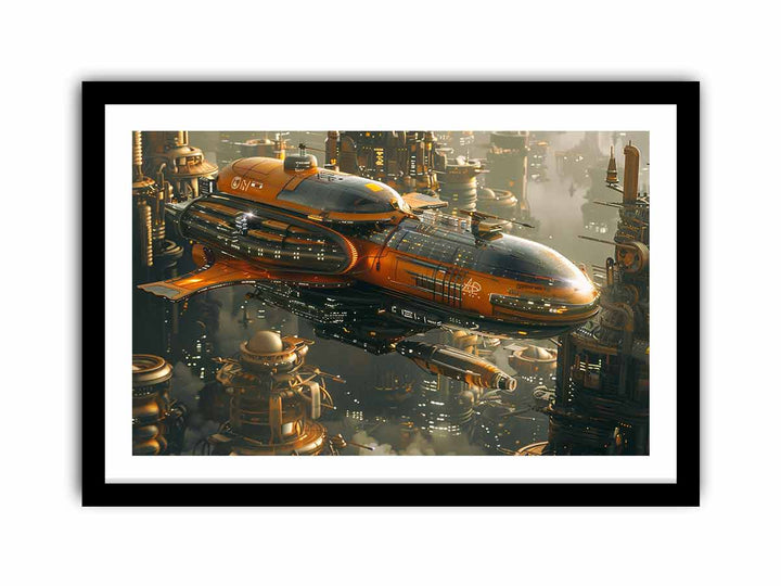 Space Ship  & Alein City framed Print