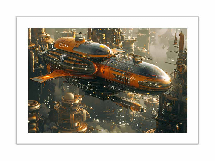 Space Ship  & Alein City framed Print