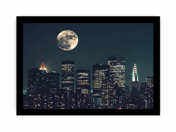 Moon In New York City framed Print